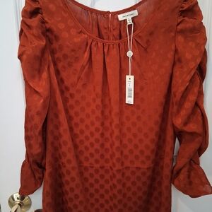 Max Studio Burnt Orange Polka Dot Blouse